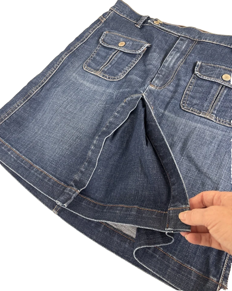 Gap 1969 Larchmont Y2K Denim Jean Mini Skirt Front Slit Size 12P Blue Med Wash - Image 2 of 4