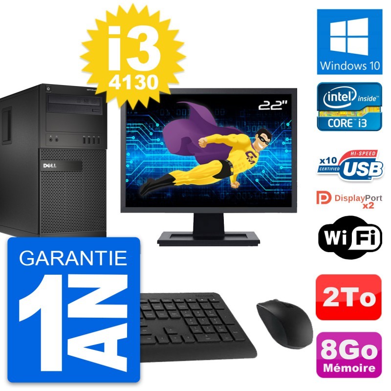 PC Tour Dell XE2 MT Ecran 22" Intel i3-4130 RAM 8Go Disque 2To Windows 10 Wifi