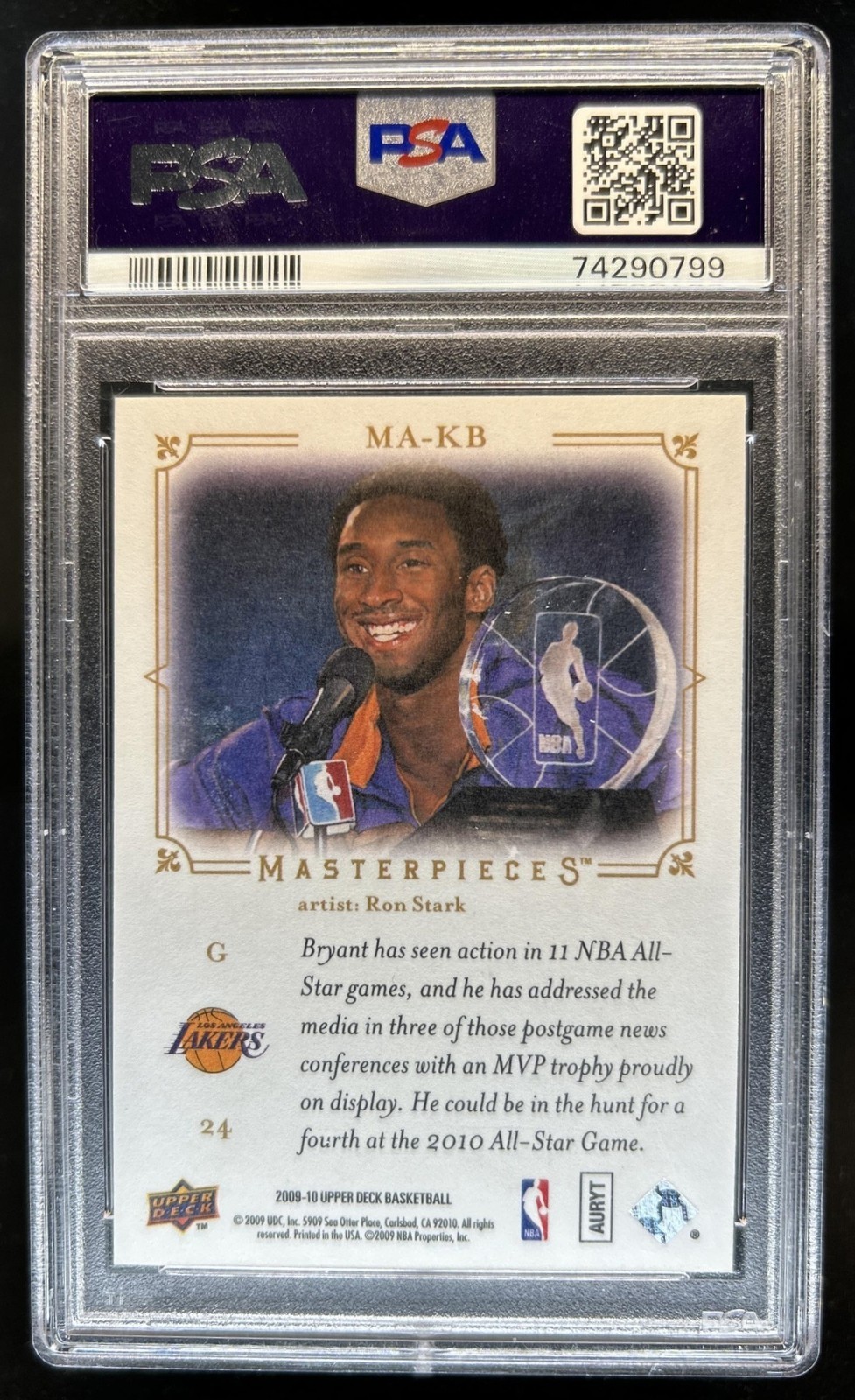 2009-10 Upper Deck Kobe Bryant Masterpieces #MA-KB Lakers PSA 8 view 2