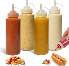 4 Pack 16oz Condiment Squeeze Bottles Leak Proof for Sauce Oil Crafts BPA Free