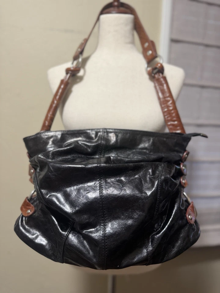Tiffany & Fred Paris Hobo de cuero envejecido negro, bolso de hombro, cartera Foto 2 de 4