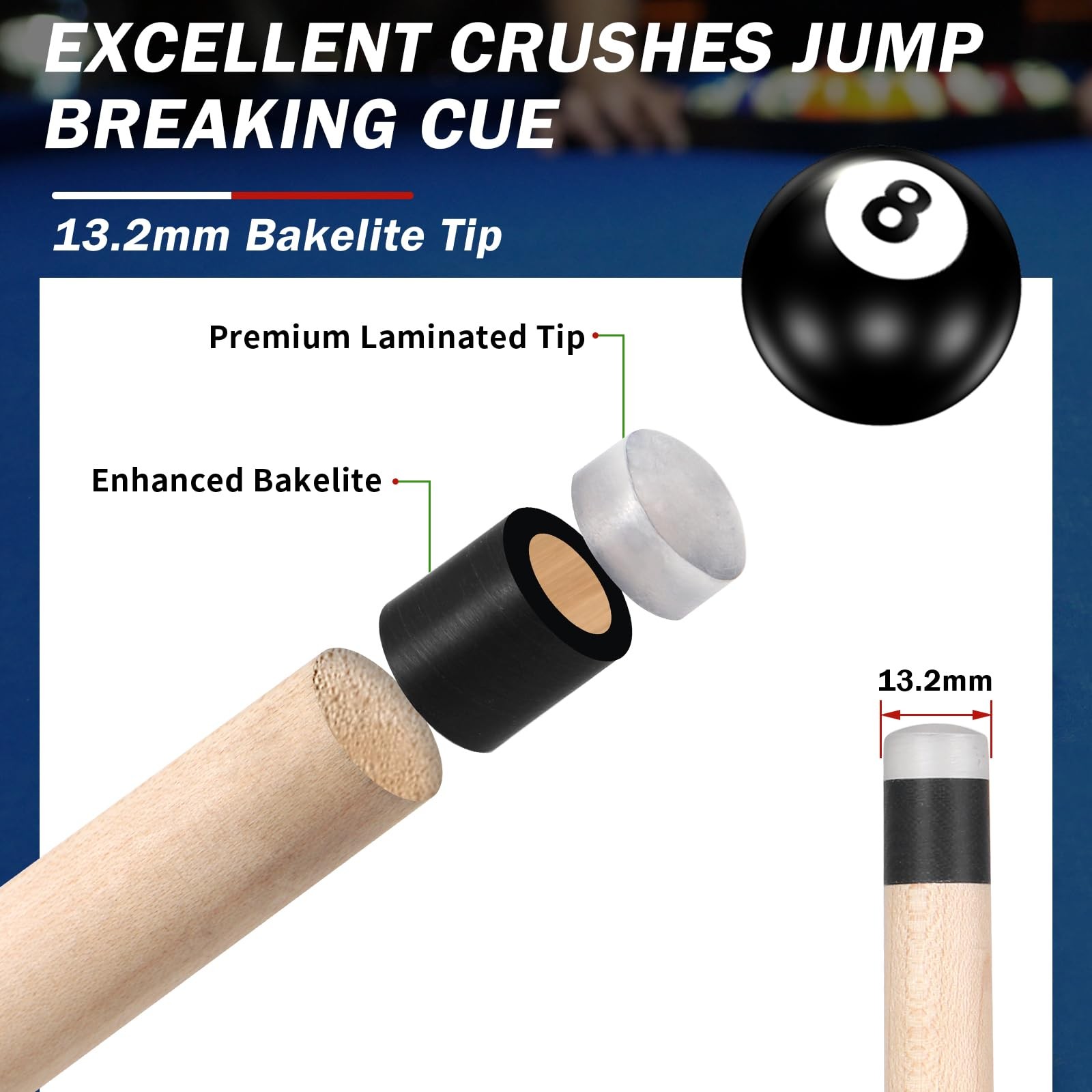 2 in 1 Jump Break Stick 23~25oz Heavy Hitter Jump Break Pool Cue Stick ...