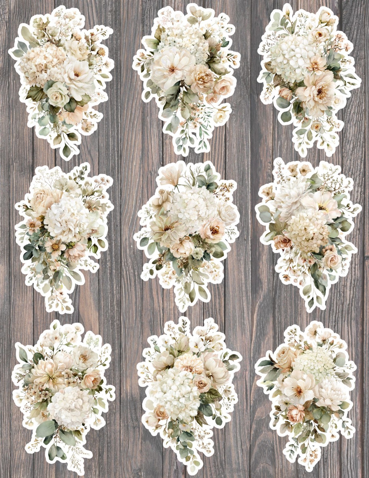Ivory Flower Arrangement Vinyl Stickers Set Scrapbooking Laptop Water Bottle