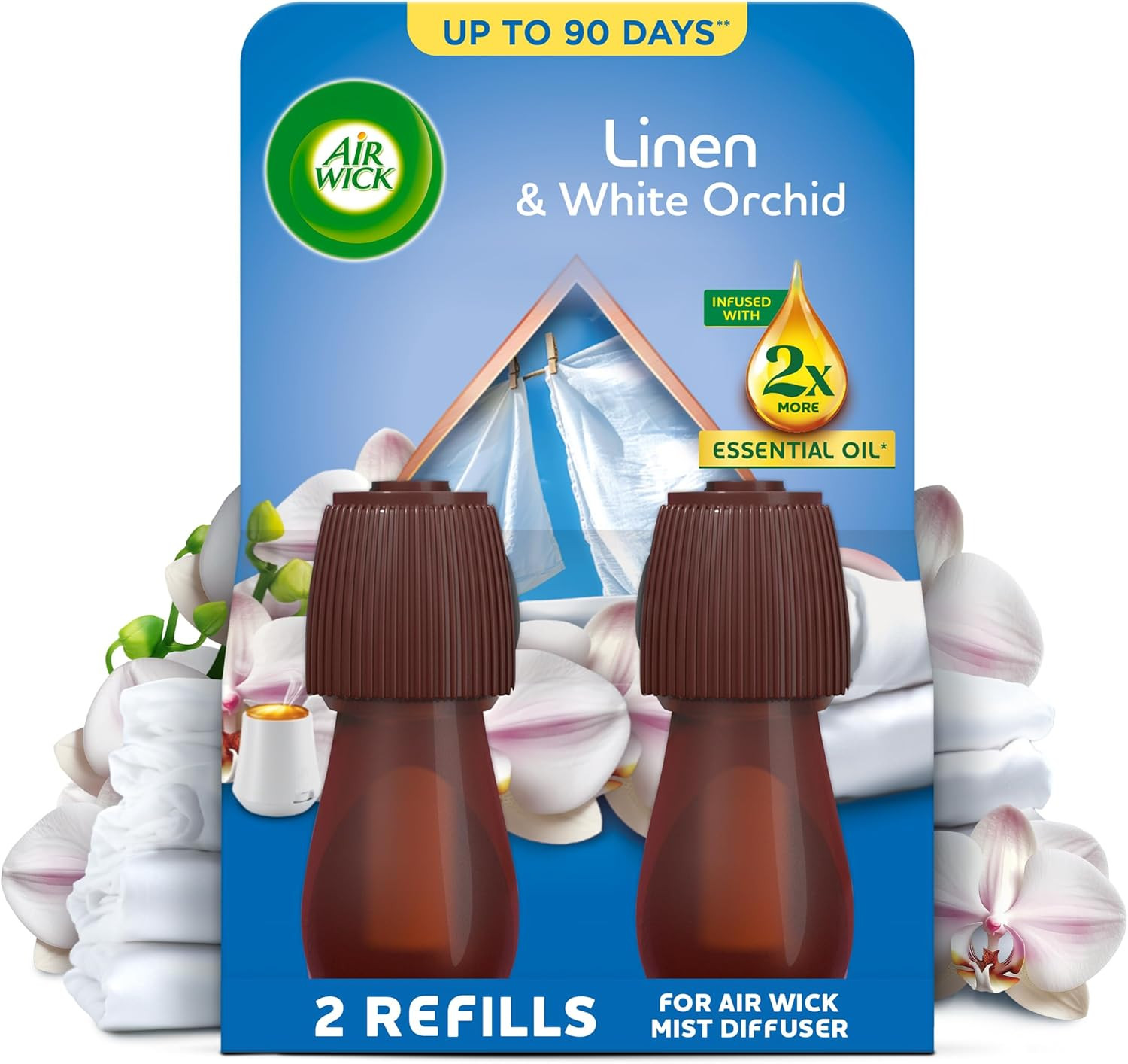 Air Wick Essential Mist Twin Refills, Linen & White Orchid, Pack 2 X 20Ml, Natur