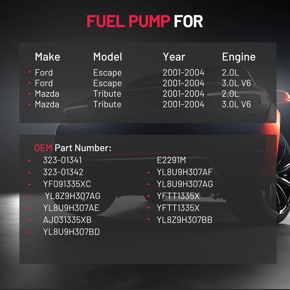 Fuel Pump Assembly for Ford Escape Mazda Tribute 2.0L 3.0L 2001-2004 E2291M - Image 3 of 4