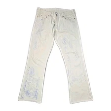 Guess Jeans Vintage White Denim Bootcut 36x32, Light Paisley Print, Unique EUC