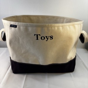 Lands' End Cotton Canvas Tote Storage Bag Navy Cream Blue Embroidered TOY