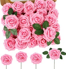 MACTING Pink Artificial Flower Roses 60PCS Real Touch Fake Flowers with Stem Foa