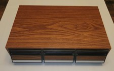 Vintage 36 Slot CASSETTE TAPE Storage Holder Case Box 3 Drawers Wood Brown