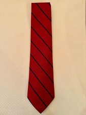Ralph Lauren Men’s Silk Neck Tie – Red with Navy Blue Stripes – Made in USA