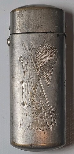 VTG Match Safe Case Box Engraved Tree Fishing Net Bag Fishing Rod Fish 1890s