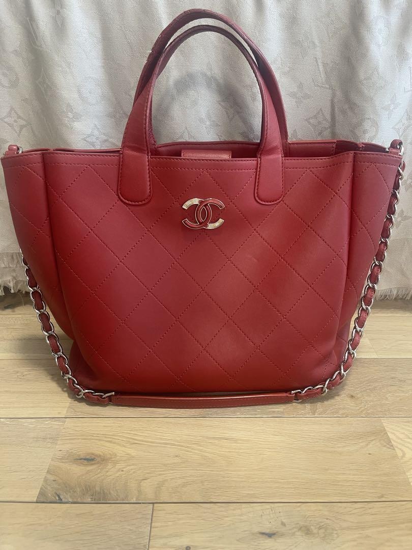 CHANEL Red Coco Mark 2way Matelasse Handbag PG3G95