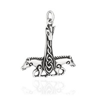 KettenanhäNger Thors Hammer Pferd 925 Silber 37X37Mm Wikinger SilberanhäNger