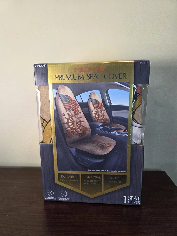 Par de fundas de asiento de coche camión arte tatuaje niña marinera ajuste universal Foto 2 de 4