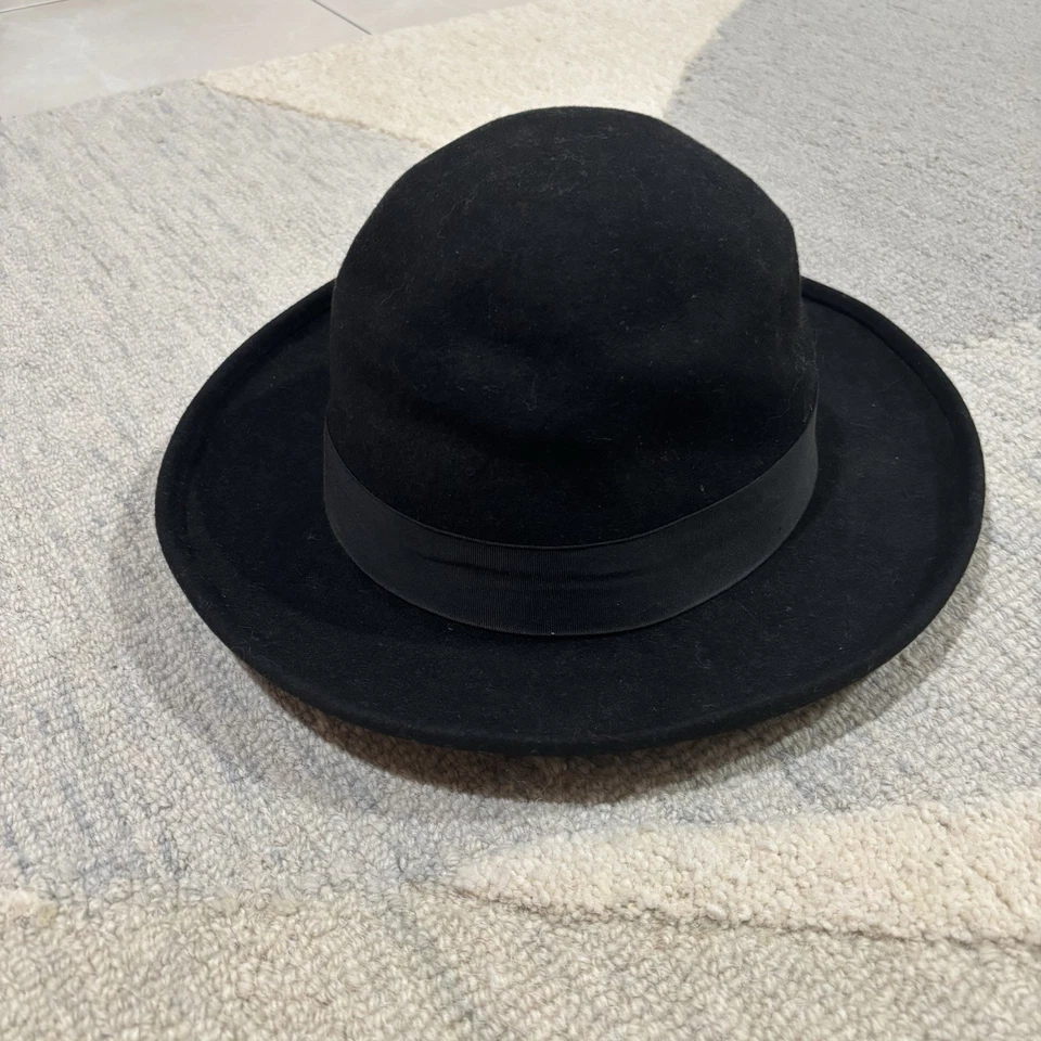 De colección New York Hat Co Gambler Vaquero Fedora Top Negro Rodeo Hombres 7 1/4 Lana Foto 4 de 4