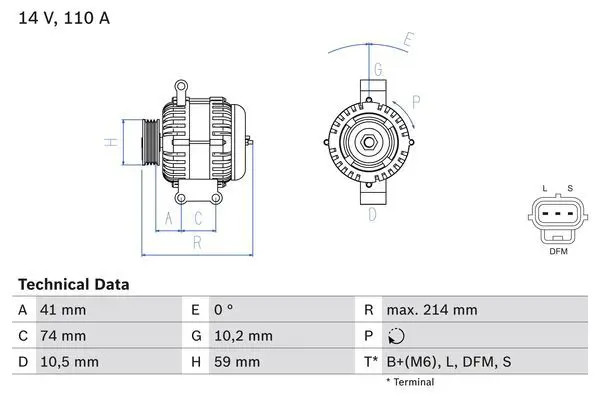 Alternatore con puleggia multipla 0 986 045 370 BOSCH per FORD TRANSIT Autobus - Immagine 2