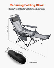 Reclining Camping Chair, 4 Adjustable Positions, Gray