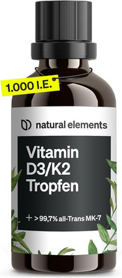 Vitamin D3 + K2 Tropfen 50ml - Premium: 99,7+% All-Trans (K2VITAL  von Kappa) + 