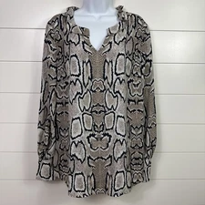 Women's CAbi #3759 Multicolored Long Sleeve V-Neck Serpentine Blouse Shirt sz L