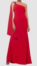Betsy  Adam Women's Red Hardware Draped One-Shoulder Gown Dress Sz 8