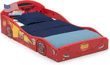 Disney Pixar Car Lightning Mcqueen Race Car Toddler Bed with Attached Guardrails