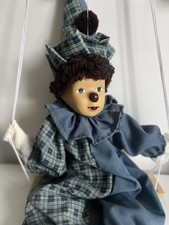Vintage German Porcelain Marionette Clown Doll on Swing 62cm Blue