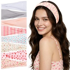 8 Pcs Pink Cute Headband Girls Floral Stripe Spring Summer Non Slip Wide