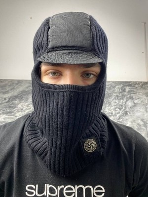 Stone Island Balaclava Wool Nylon Metal Hat Beanie Men Black