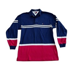 Tommy Hilfiger Vtg Preppy Y2K Red White  Blue Long Sleeve Polo Shirt Men's M