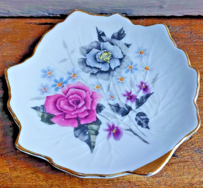 Wawel Vintage Ring Schale Schlüsselschale Teller Rose Design poliert vergoldeter Rand rar