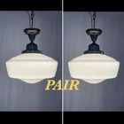 Pair REWIRED 15" Vtg Schoolhouse Glass Semi Flush Mount Light Art Deco 1920 1940