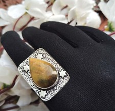 Tiger Eye Ring,925 Sterling Silver Tiger Eye Tear Drop Ring,Handmade Ring,Gift