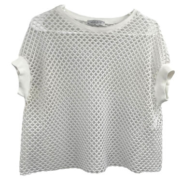 Sandro Paris Women's Sleeveless Mesh Netted White Shirt Top Sz 1 Bonded Sleeves