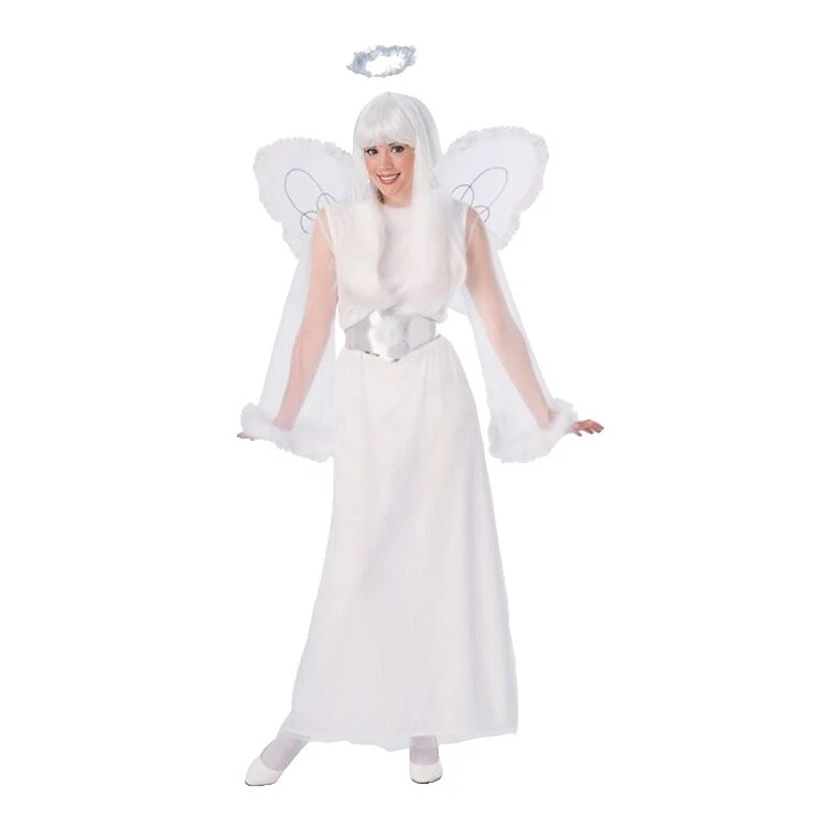 Disfraz De Ángel Para Adulto – Conjunto De 3 Piezas: Alas Blancas, Halo Y Falda De Tul, Elástico Y Ajustable Para Mujer, Ideal Para Halloween Y Fiestas