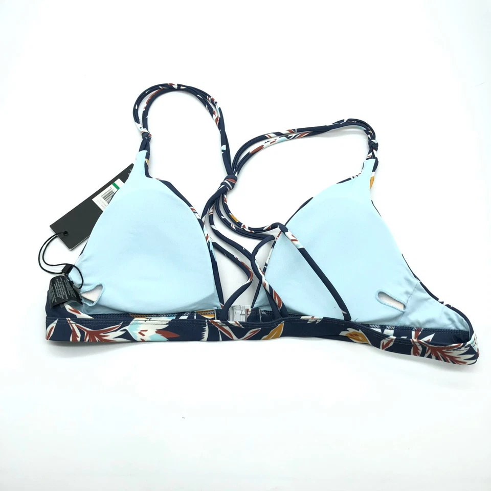 Dolce Vita Matisse Floral Knot Back Bikini Top Strappy Removable Cups Blue L - Image 2 of 4