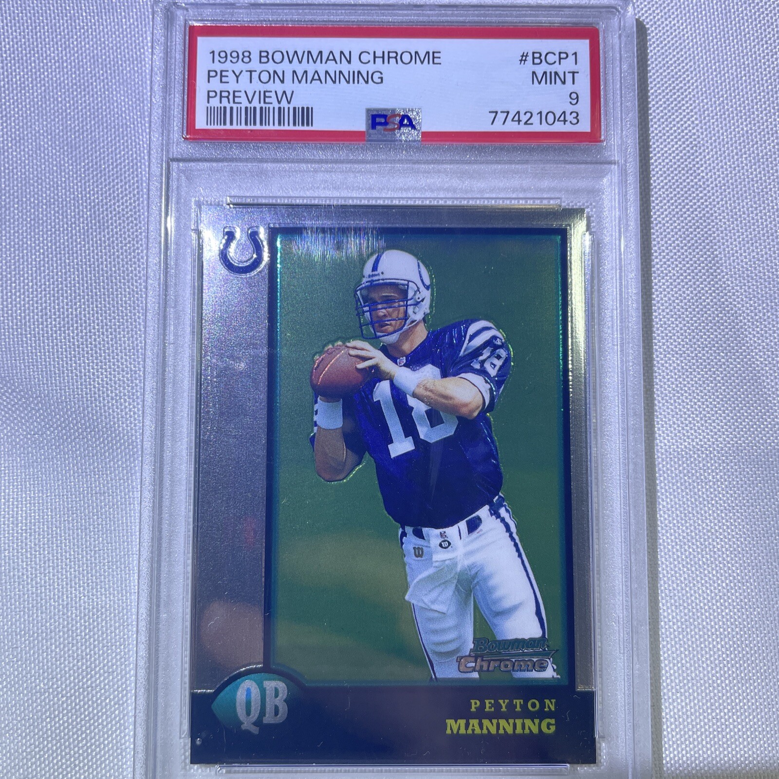 Peyton Manning 1998 Bowman Chrome Preview Rookie #1 (RC) PSA 9 MINT 🔥