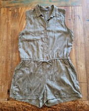 Prana Womens Med Rye Green Leaves Weekend Escape Short Romper Sleeveless B1