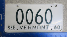 Vermont License Plate Tag Sample 1960 60 VT 0060