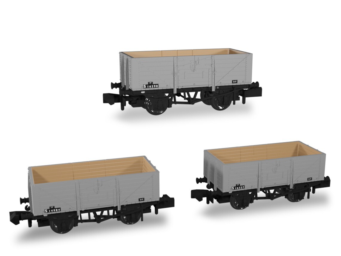 Rapido N Gauge 942015 - SECR Wagons Pack of 3 – BR Livery 7 Planks (Dia.1355)