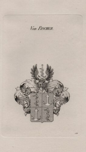 1830 Fischer Wappen coat of arms Kupferstich engraving Heraldik - Afbeelding 1 van 1