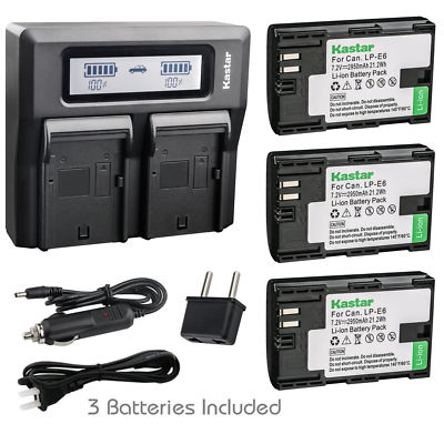 LP-E6 Battery & Dual LCD Charger for Canon EOS 6D, 6D Mark II, 7D Mark II, 60Da