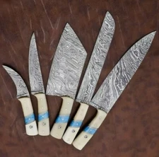 HAND FORGED DAMASCUS STEEL CHEF KNIFE For KITCHEN SET WITH Camel Bone HANDLE