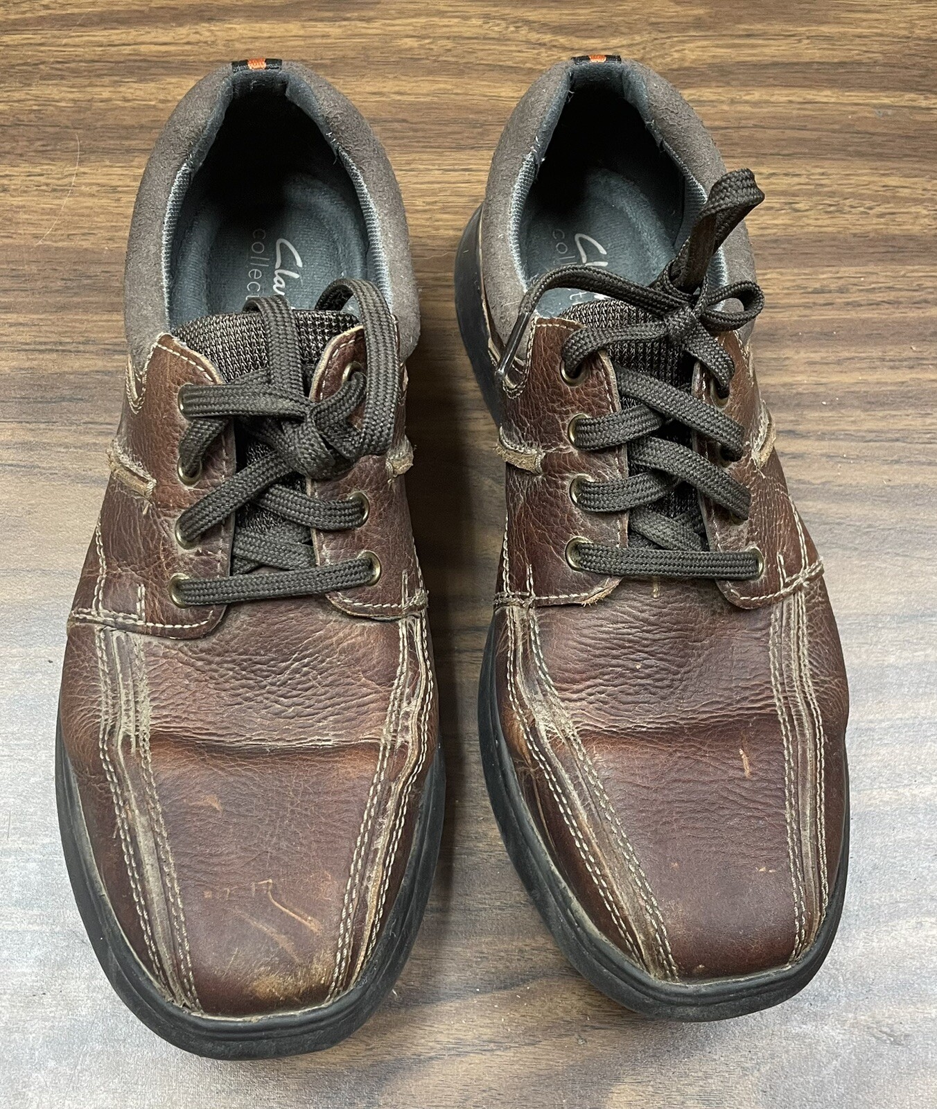 Clarks Mens Brown Leather Lace Up Casual Shoes Size 10.5 Wide