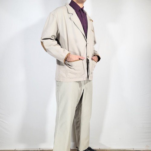 Vtg ORVIS Zambezi Canvas Leather Sport Coat + Pants Mens Safari Suit. Sz L 38x27 - Picture 4 of 23