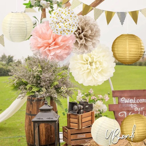 16 Pcs Party Decorations - Paper Lanterns, Pom Poms For Wedding, Birthday, Etc - Picture 4 of 5