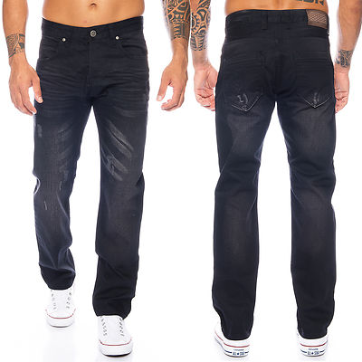 Rock Creek Herren Jeans Hose Denim Schwarz Straight-Cut Gerades Bein LL-322