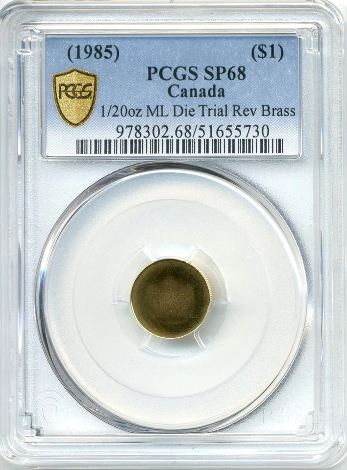 DIE TRIAL (1985) Canada 1/20oz $1 Gold ML Brass Reverse - PCGS SPECIMEN 68 - Image 2 of 3