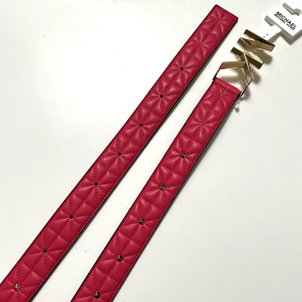 MICHAEL Michael Kors Gold and Pink Belt with Quilted Texture WOMEN MICHAEL KORS Pebbled PINK/Blush & BROWN Gold Silver  main image 2