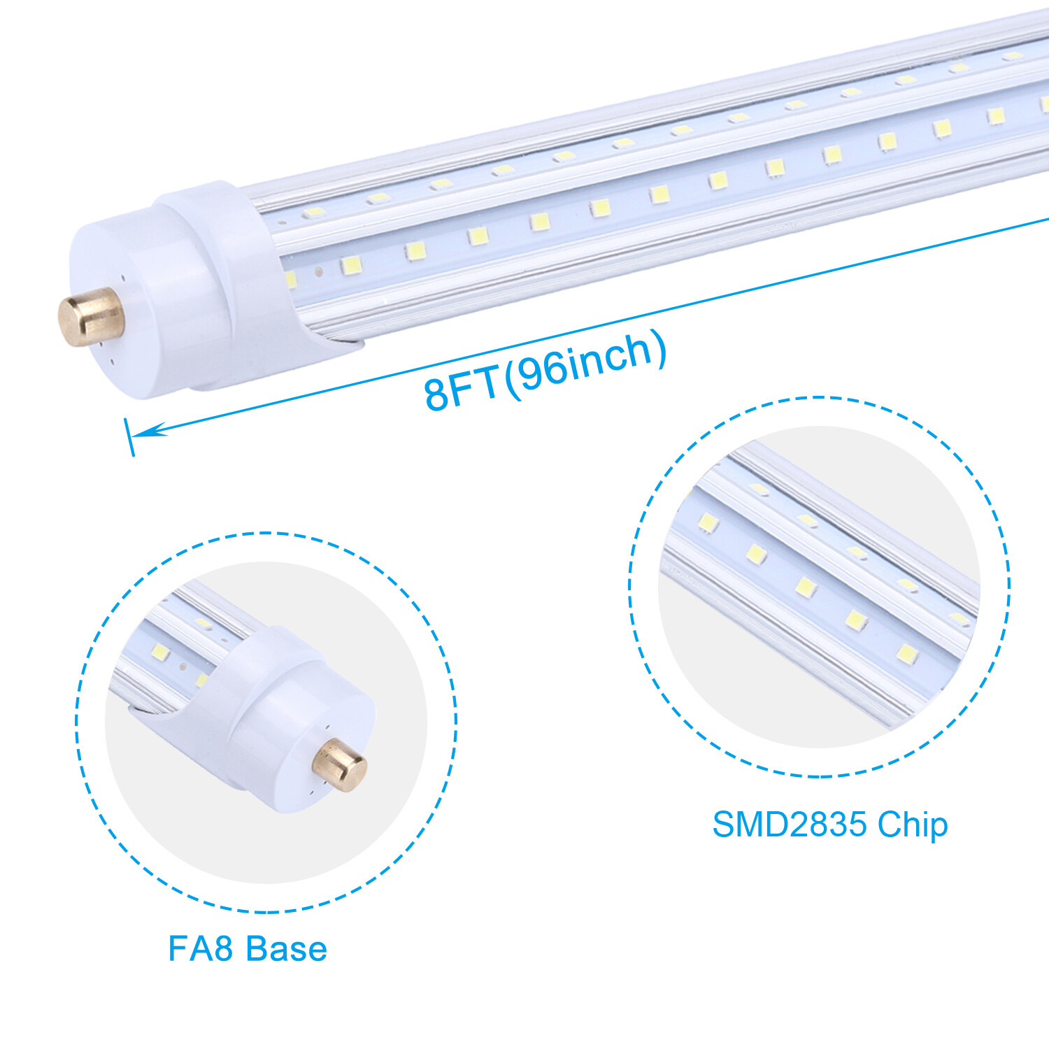 Fa8 8 Foot Led Shop Light 65w 45w T8 T12 Single Pin