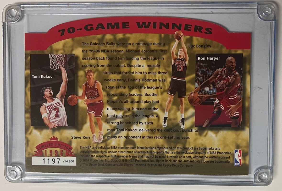＠NBA ブルズ コメモラティブカード (UPPER DECK 1996)22k 1996 Upper Deck Michael Jordan 22kt Gold Chicago Bulls 72